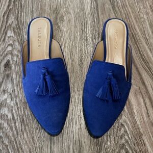 💙 Talbots Edison Blue Suede Tassel Mules